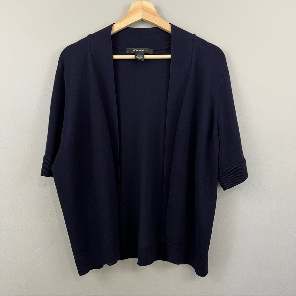 Navy 89th & Madison 1X Open Front Short Sleeve Cardigan